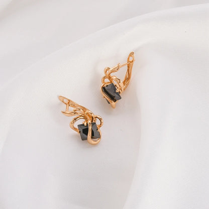 Women's Twisted Gold Stud Earrings with Geometric Cubic Zirconia Rhinestone