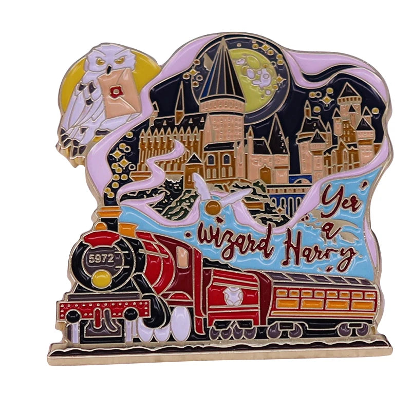 Harry Potter Hogwarts Express, Hogwarts & Hedwig Collage Lapel Brooch