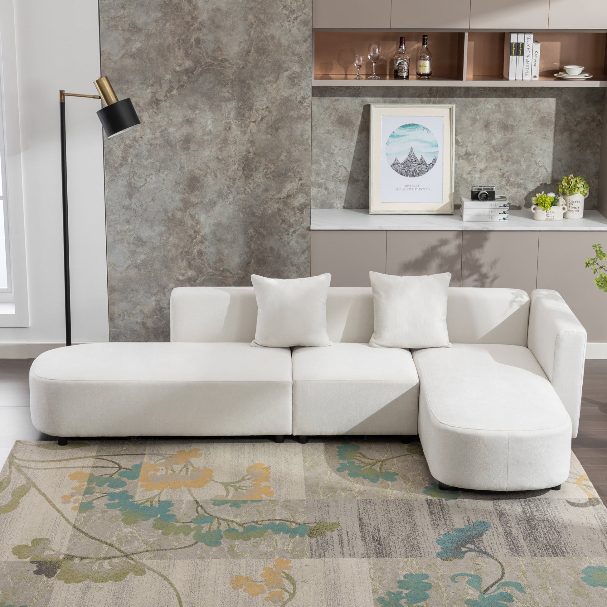 Luxury Modern Style Living Room White Chenille Upholstered Corner 4 Seater Sofa - 80d3e6-0e.myshopify.com - -  