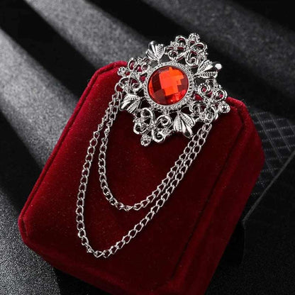 Men's Retro Baroque Style Crystal Brooch Vintage Tassel Chain Brooch - 80d3e6-0e.myshopify.com - Silver Red -  Silver Red