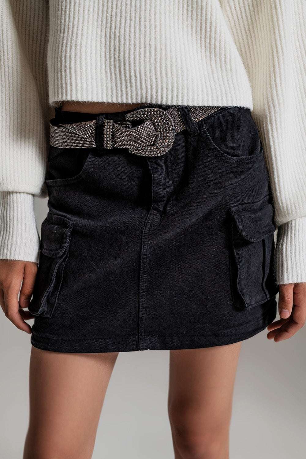 Women's Black Cargo Denim Mini Skirt with Pockets & Zipper - 80d3e6-0e.myshopify.com - -  