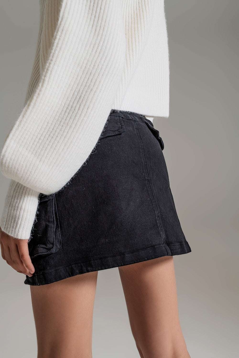 Women's Black Cargo Denim Mini Skirt with Pockets & Zipper - 80d3e6-0e.myshopify.com - -  