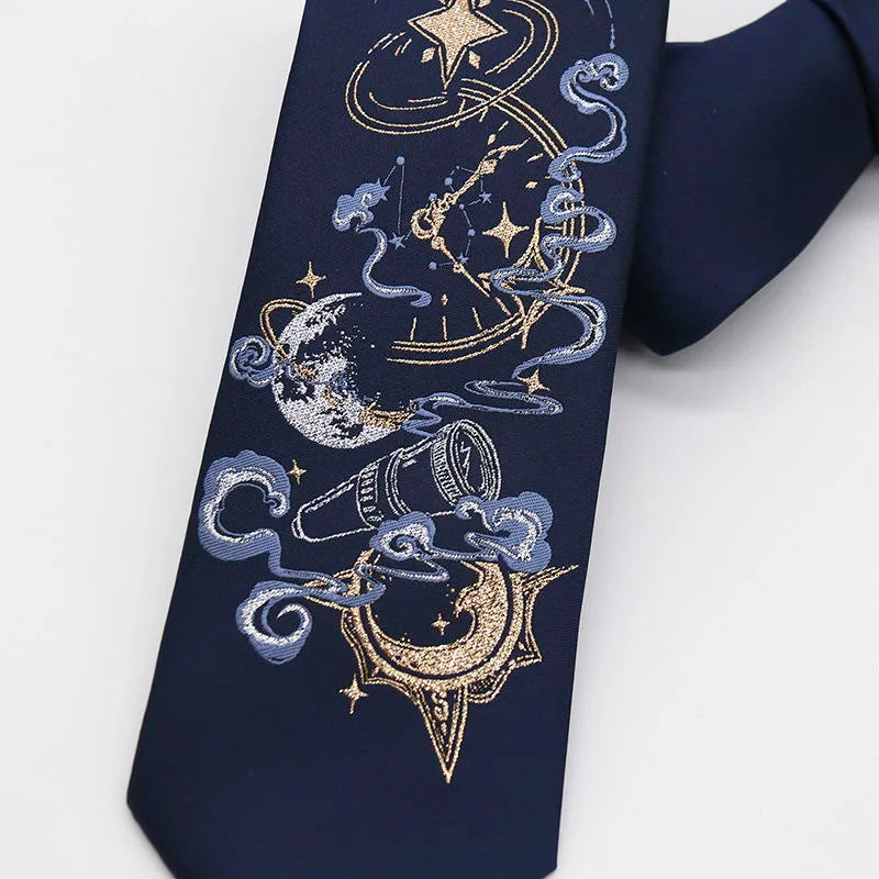 Night Gothic Dark Magic Japanese Style Detailed Illustrated Men's Necktie - Lovez Aqua© - 