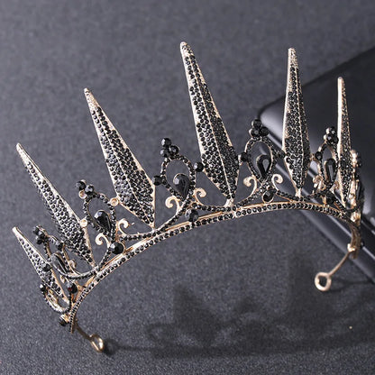 Women's Baroque Vintage Black Crystal Rhinestone Gothic Spear Tiara