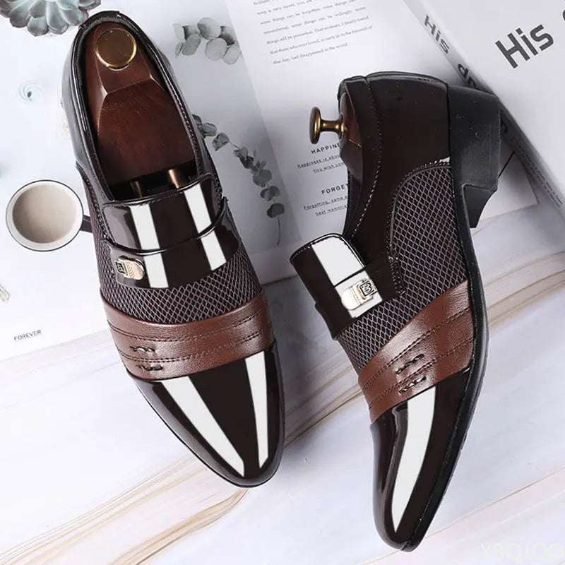 Men's Black Slip-On Oxfords Embossed Classic Faux Leather Dress Shoes - 80d3e6-0e.myshopify.com - -  