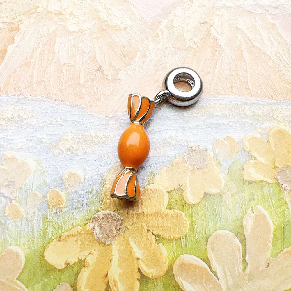 925 Sterling Silver Cute Orange Candy Wrapper Pendant Charm - Lovez Aqua© - 