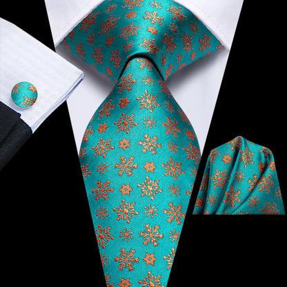 Men's Christmas Themed Festive Silk Necktie, Pocket Square & Cufflink Set - Lovez Aqua© - 