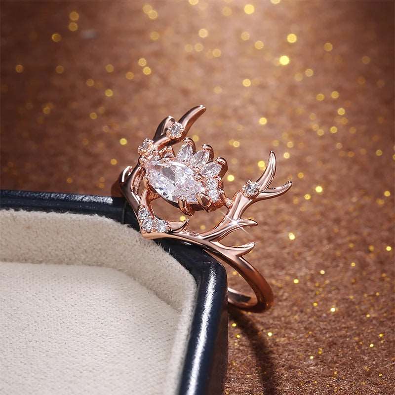 Delicate Gold Elk Antlers & Cubic Zirconia Crown Women's Ring - 80d3e6-0e.myshopify.com - -  