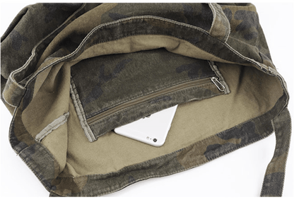 Women's Army Camouflage Lightweight Shoulder Canvas Tote with Pockets