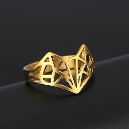 Women's Delicate Cutout Origami Fox Stainless Steel Adjustable Ring