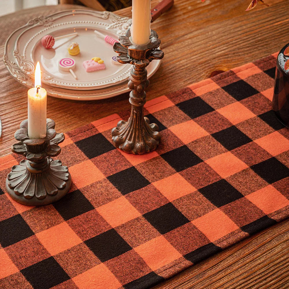 Orange & Black Halloween Holiday Decoration Farmhouse Plaid Tablecloth - Lovez Aqua© - 