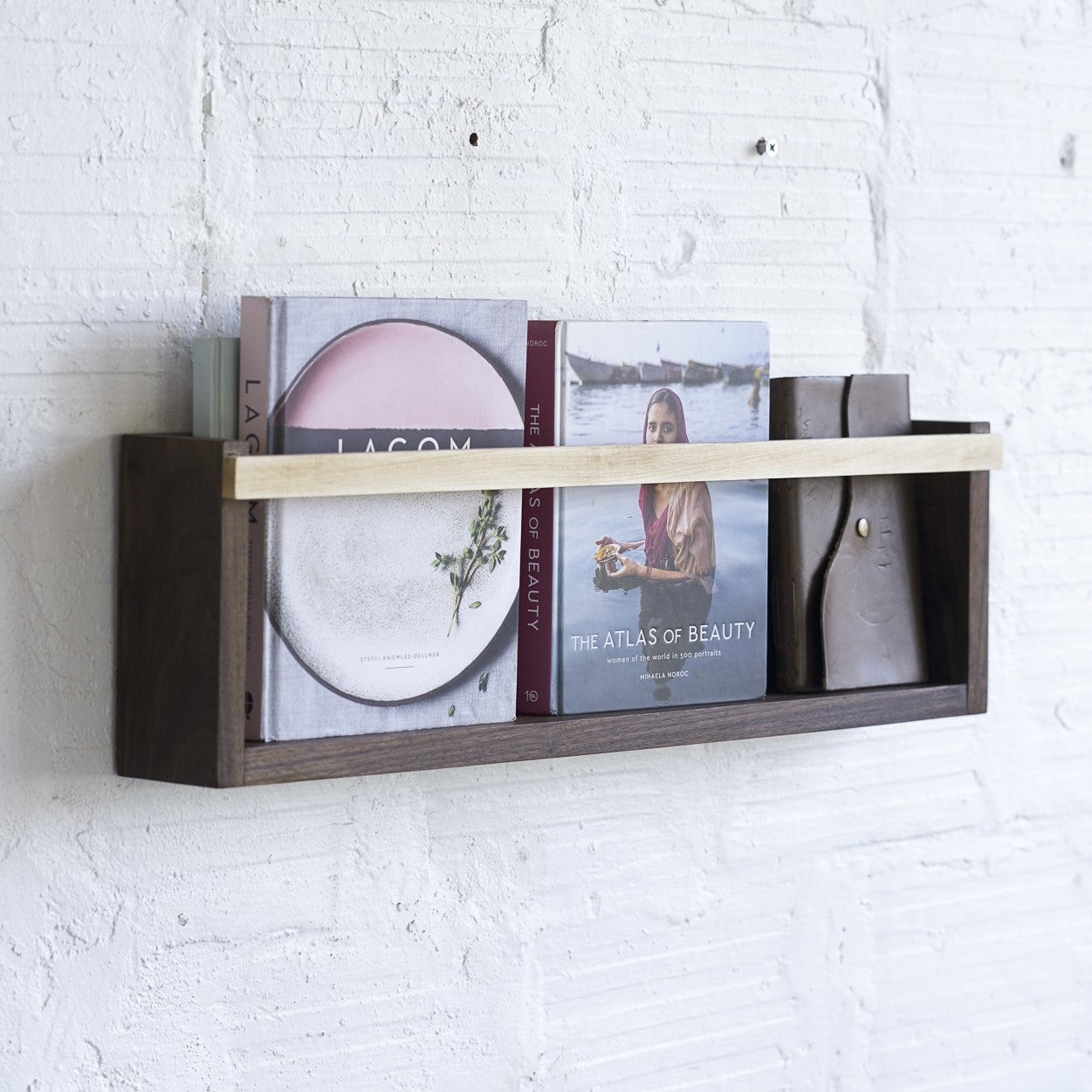 Rustic Wall Mounted Black Walnut & Maple Wood Magazine & Vinyl Wall Rack - Lovez Aqua© - 