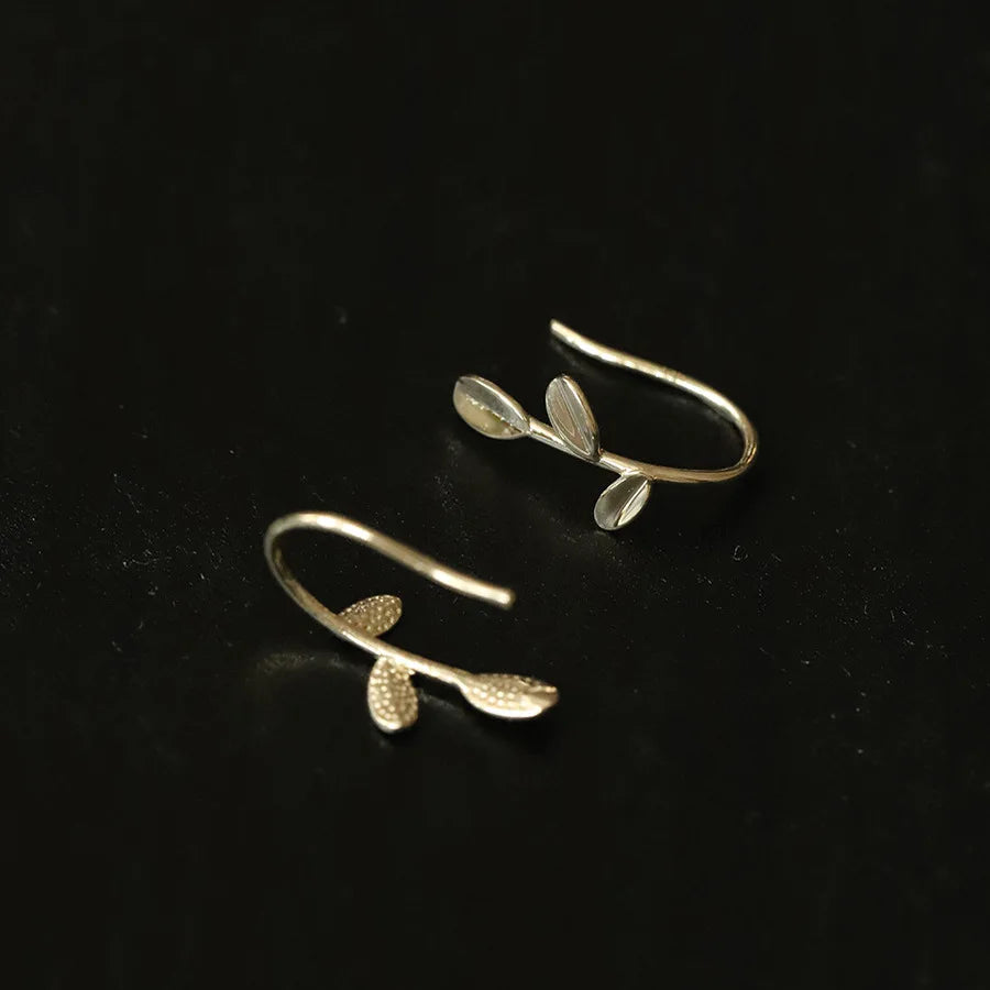 925 Sterling Silver & 14k Gold Plated Small Three Leaf Women's Hoop Earrings