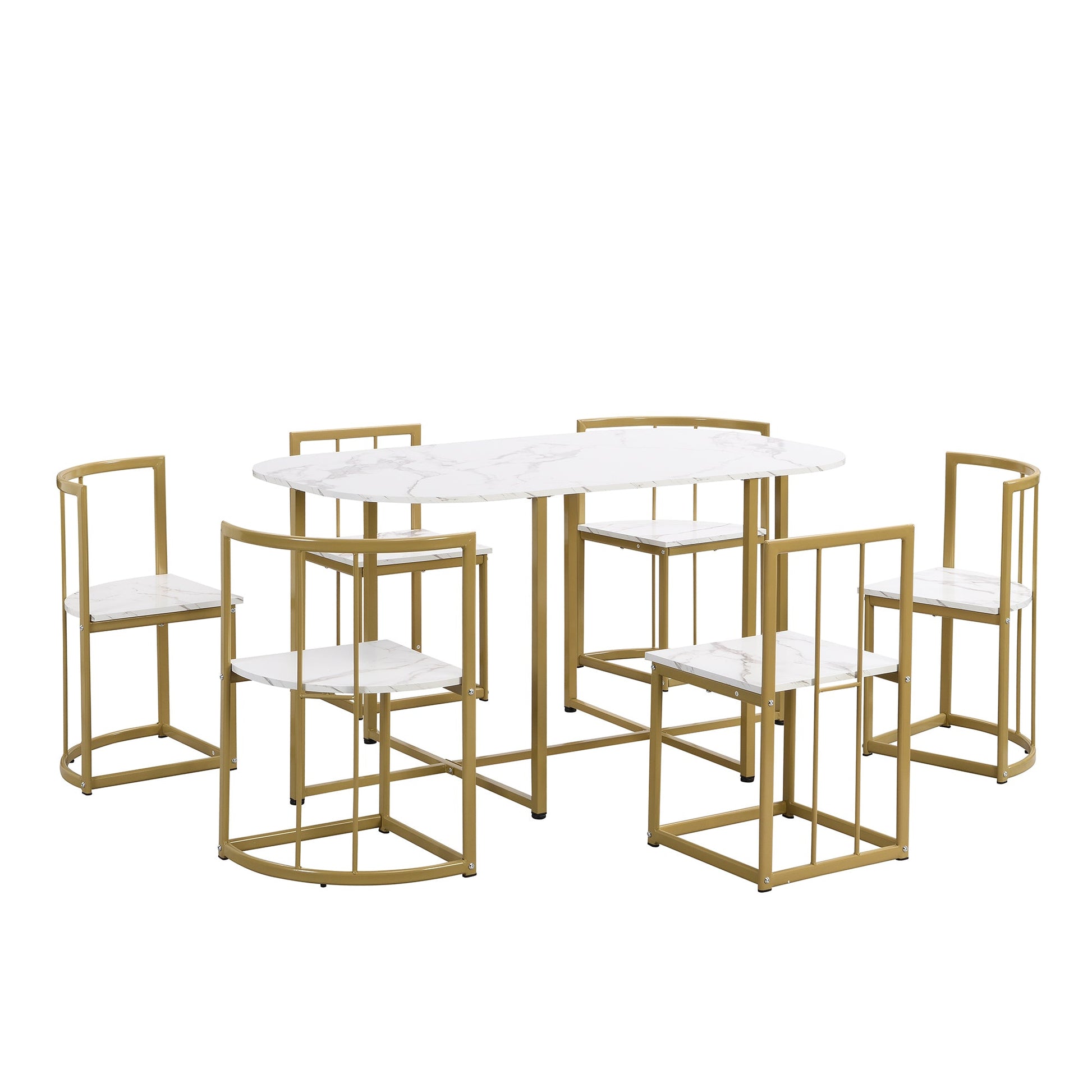 Modern 7-Piece Faux White Marble & Gold Compact Table & Chair Dining Set - 80d3e6-0e.myshopify.com - -  