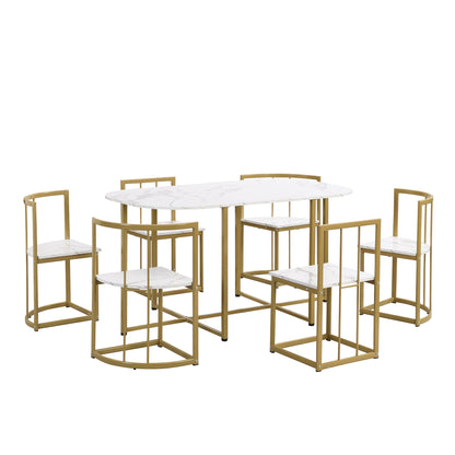 Modern 7-Piece Faux White Marble & Gold Compact Table & Chair Dining Set - 80d3e6-0e.myshopify.com - -  