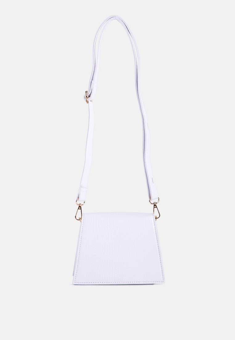 White Mini Envelope Faux Crocodile Leather Women's Sling Shoulder Bag