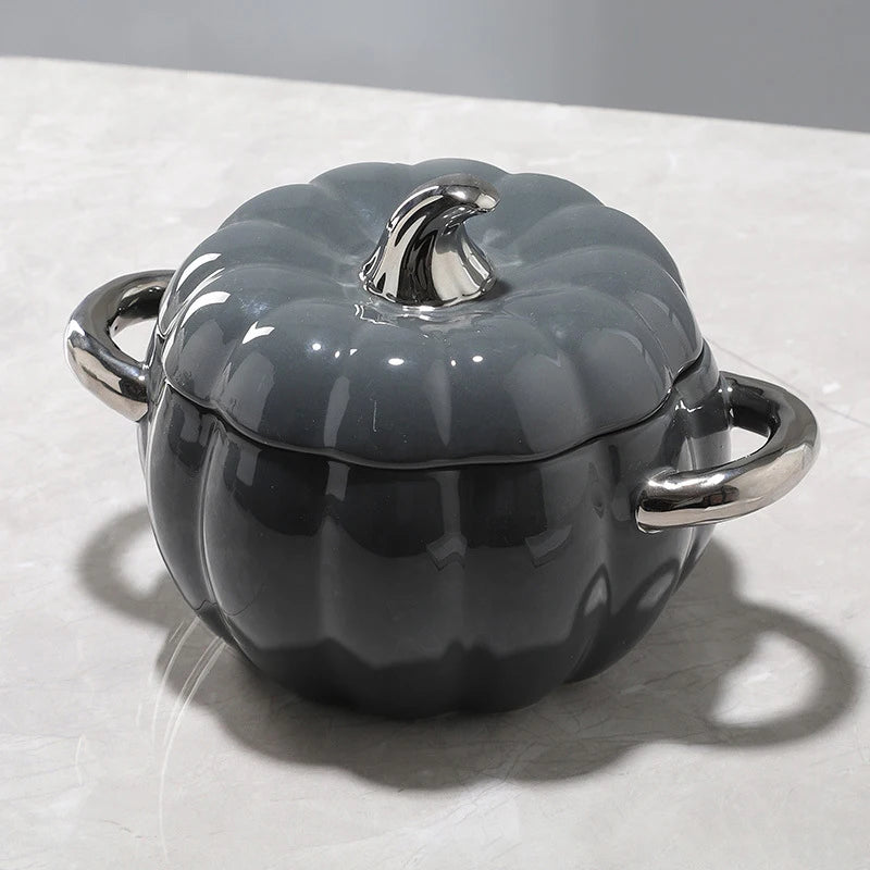 Autumn 2L Ceramic Pumpkin Multifunction Soup Bowl with Lid & Metal Handles - Lovez Aqua© - halloween