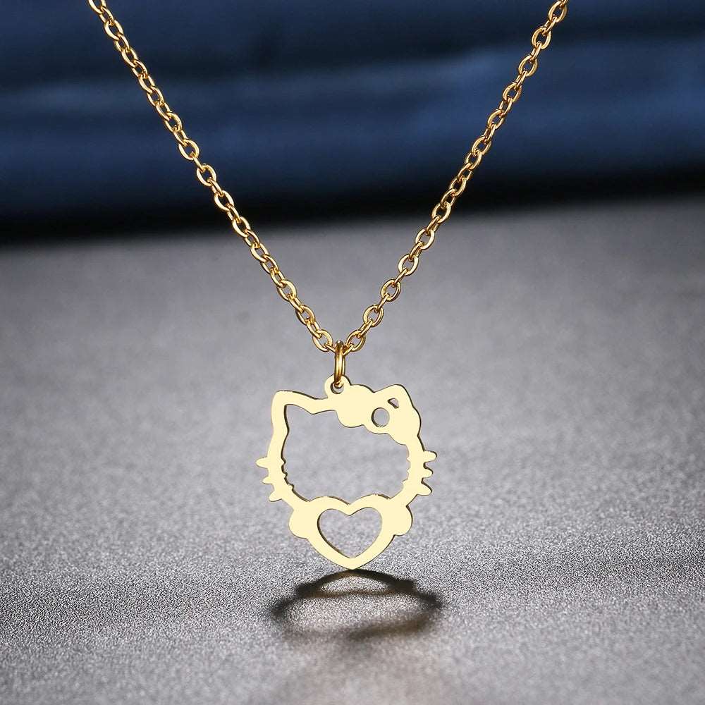 Women's Hello Kitty Heart Stainless Steel Hollow Cutout Necklace