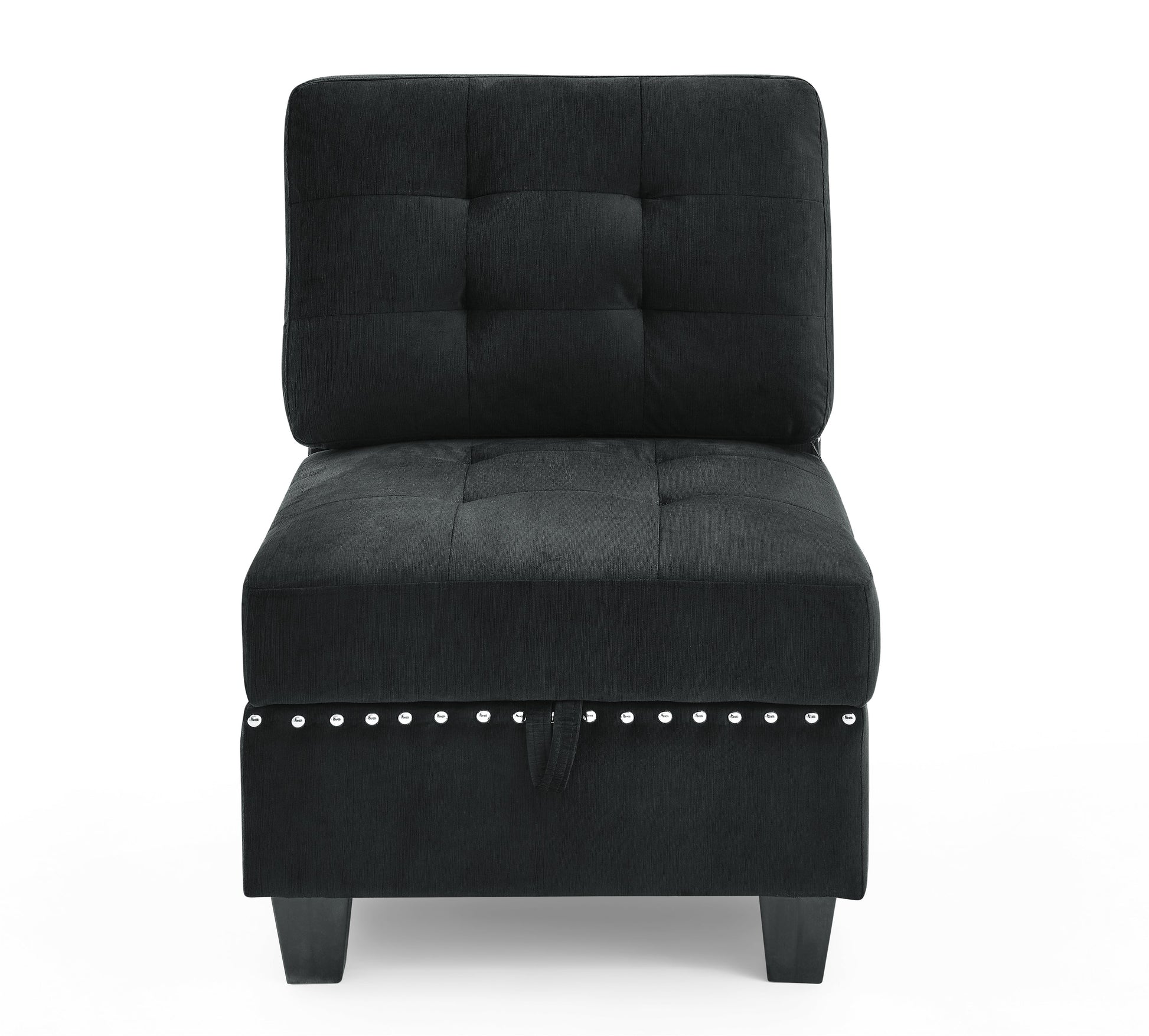 Luxury Silver Studded Black Velvet Single Modular Sectional Chair with Storage - 80d3e6-0e.myshopify.com - -  