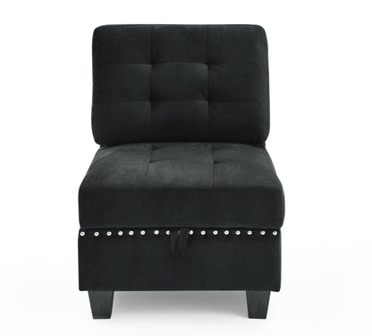 Luxury Silver Studded Black Velvet Single Modular Sectional Chair with Storage - 80d3e6-0e.myshopify.com - -  