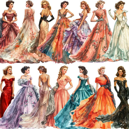 Vintage Classic & Modern Women's Elegant Evening Gown's Stickers (20 Pieces)