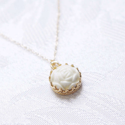 Women's 14K Gold-Filled Mini White Porcelain Rose Charm Necklace