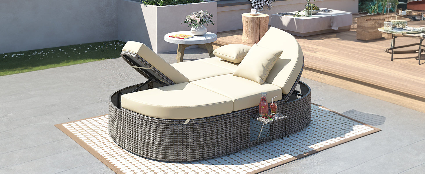 Outdoor Two Seater Adjustable Patio Reclining Rattan Sun Daybed with Cushions - 80d3e6-0e.myshopify.com - -  