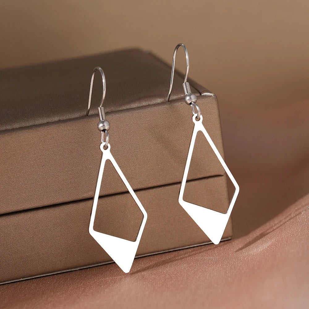 Women's Elegant Geometric Rhombus Diamond Stainless Steel Drop Earrings