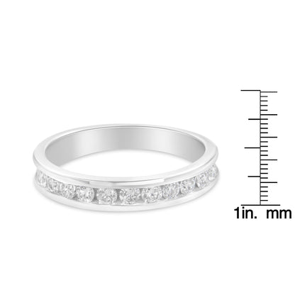 18K White Gold Channel Set Eternity Wedding Band Ring with Round Cut Diamonds