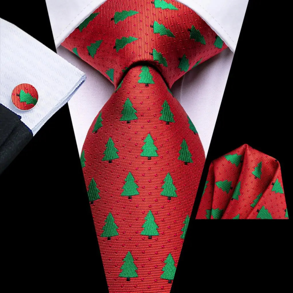 Men's Christmas Themed Festive Silk Necktie, Pocket Square & Cufflink Set - Lovez Aqua© - 