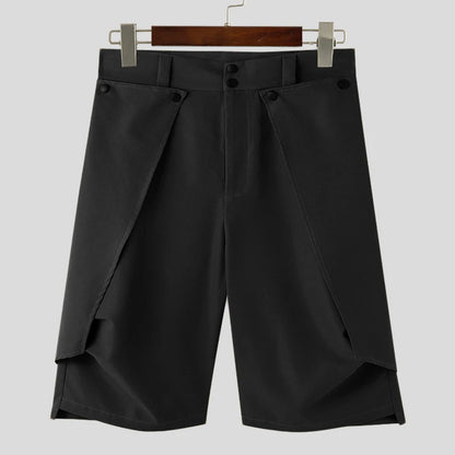 Men's High-Waisted, Wide-Leg Shorts with Button Detail & Overlapping Design