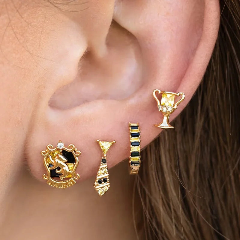 Harry Potter Hogwarts Houses Gold Plated & Zircon Stud Earrings (4 Pieces)