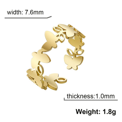 Women's Stainless Steel Gold or Silver Butterfly Open Ring