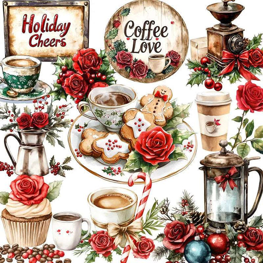 Festive Christmas Coffee & Gingerbread Cafe Decorative Stickers (20 Pieces)