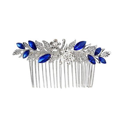 Delicate Silver & Sapphire Blue Crystal Bridal Wedding Headwear Hair Comb