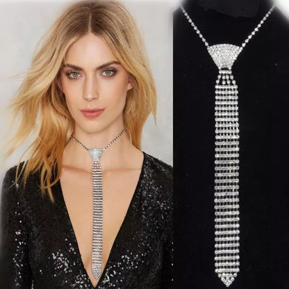 Women's Luxury Rhinestone Diamond Collar Necktie Necklace