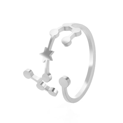 Women's Zodiac Star Signs Constellation Stainless Steel Adjustable Open Ring