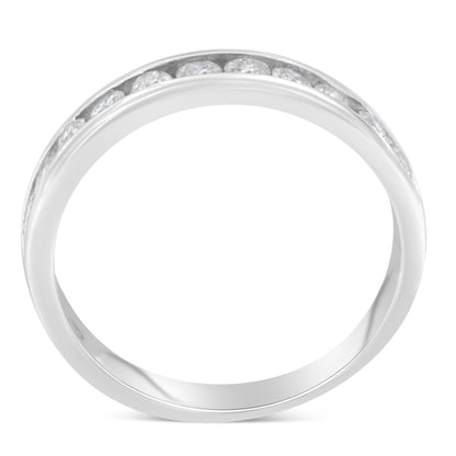 18K White Gold Channel Set Eternity Wedding Band Ring with Round Cut Diamonds