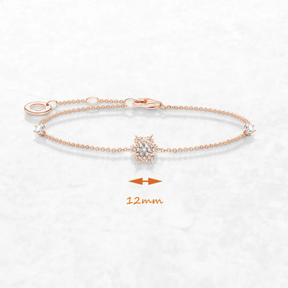 925 Sterling Silver Fine Rose Gold Strand Bracelet with Zircon Snowflake Charm - Lovez Aqua© - Christmas