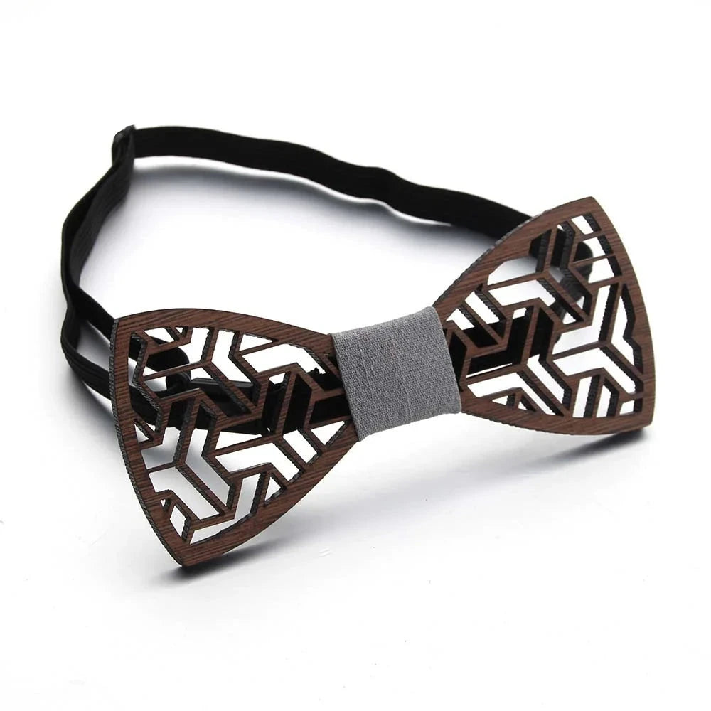 Men's Retro Dark Floral Hollow Carved Bamboo Wood Bowtie - Lovez Aqua© - 