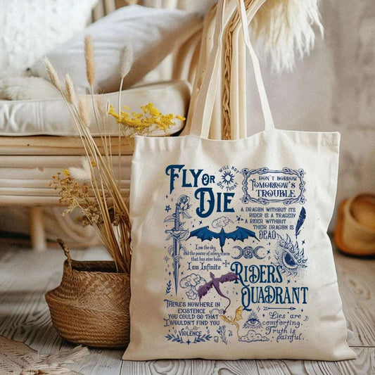 Basgiath War College Fourth Wing Book Lover Dragon Rider Canvas Tote Bag - Lovez Aqua© - violet, xaden