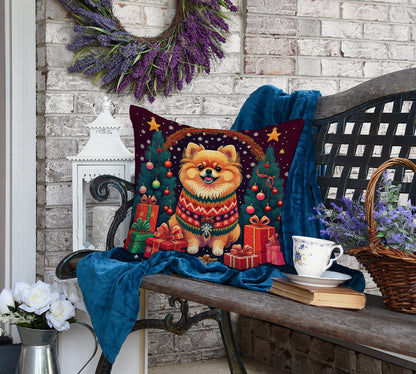 Festive Pomeranian Cartoon Christmas Throw Pillow (18x18 inches) - Lovez Aqua© - 