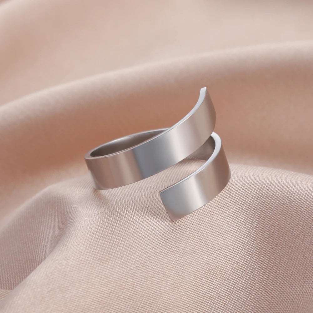 Women's Minimalist Geometric Swirl Stainless Steel Adjustable Open Ring