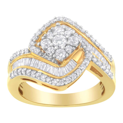 14K Yellow Gold 1 Cttw Baguette & Brilliant-Cut Diamond Cluster Engagement Ring