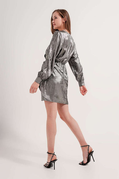 Women's Sparkling Silver Knot Bow Tie Front Mini Party Dress - 80d3e6-0e.myshopify.com - -  