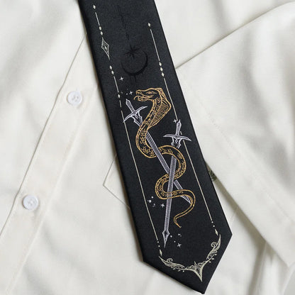 Japanese Anime Style Black & Gold Snake & Swords Mystical Fantasy Men's Necktie