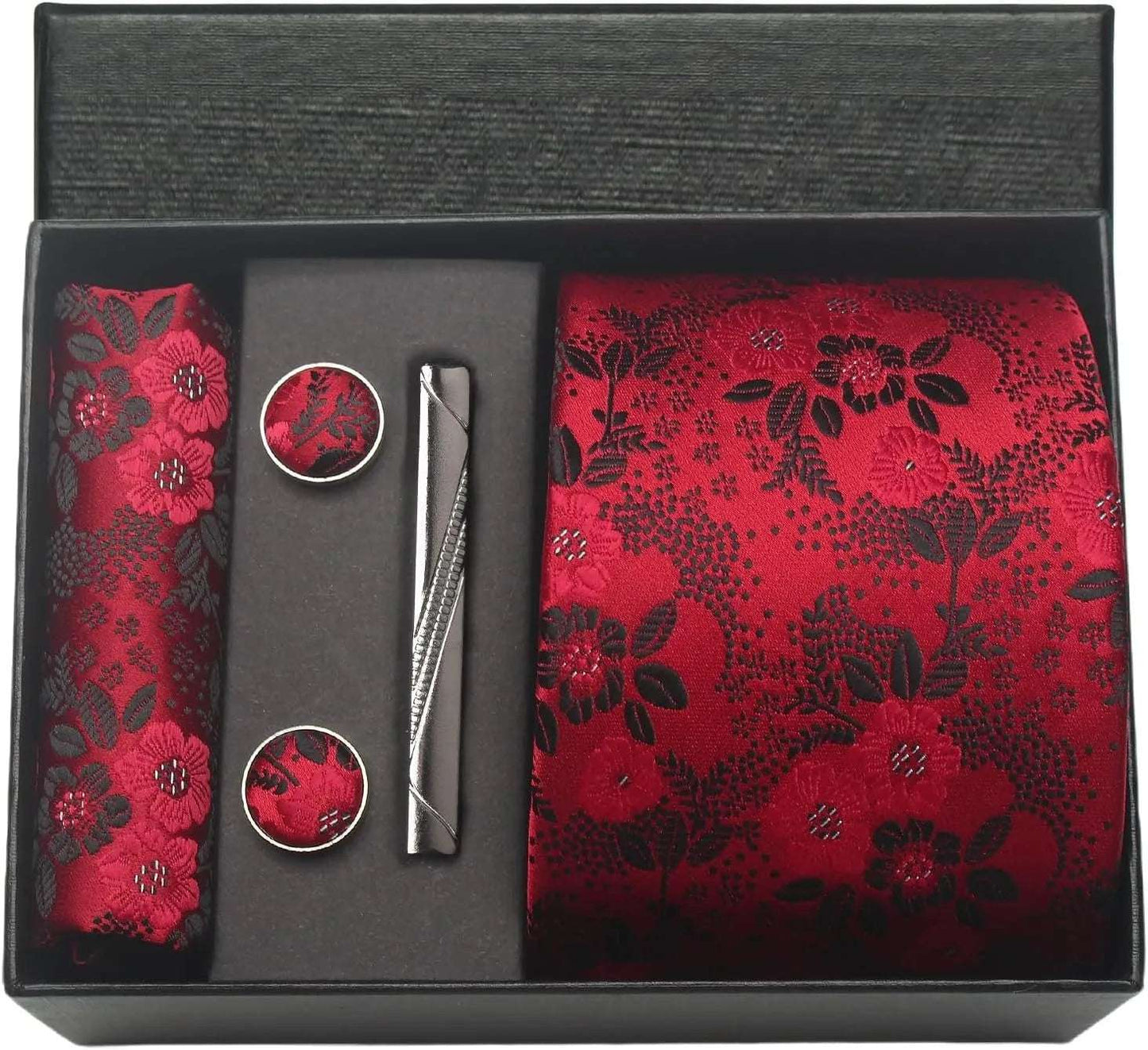 Men's Luxury Silk Paisley Floral Necktie, Pocket Square, Clip & Cufflinks Set - 80d3e6-0e.myshopify.com - BM17 -  BM17