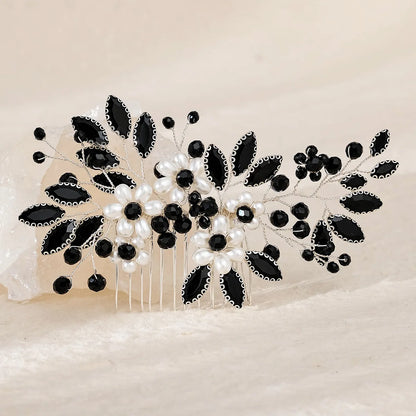 Women's Delicate Crystal Rhinestone & Pearl Flower Bridal Hair Comb