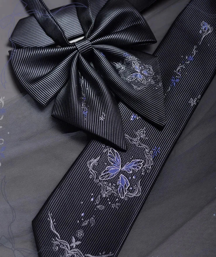 Gothic Japanese Anime Style Black & Purple Broken Butterfly Men's Necktie - Lovez Aqua© - 