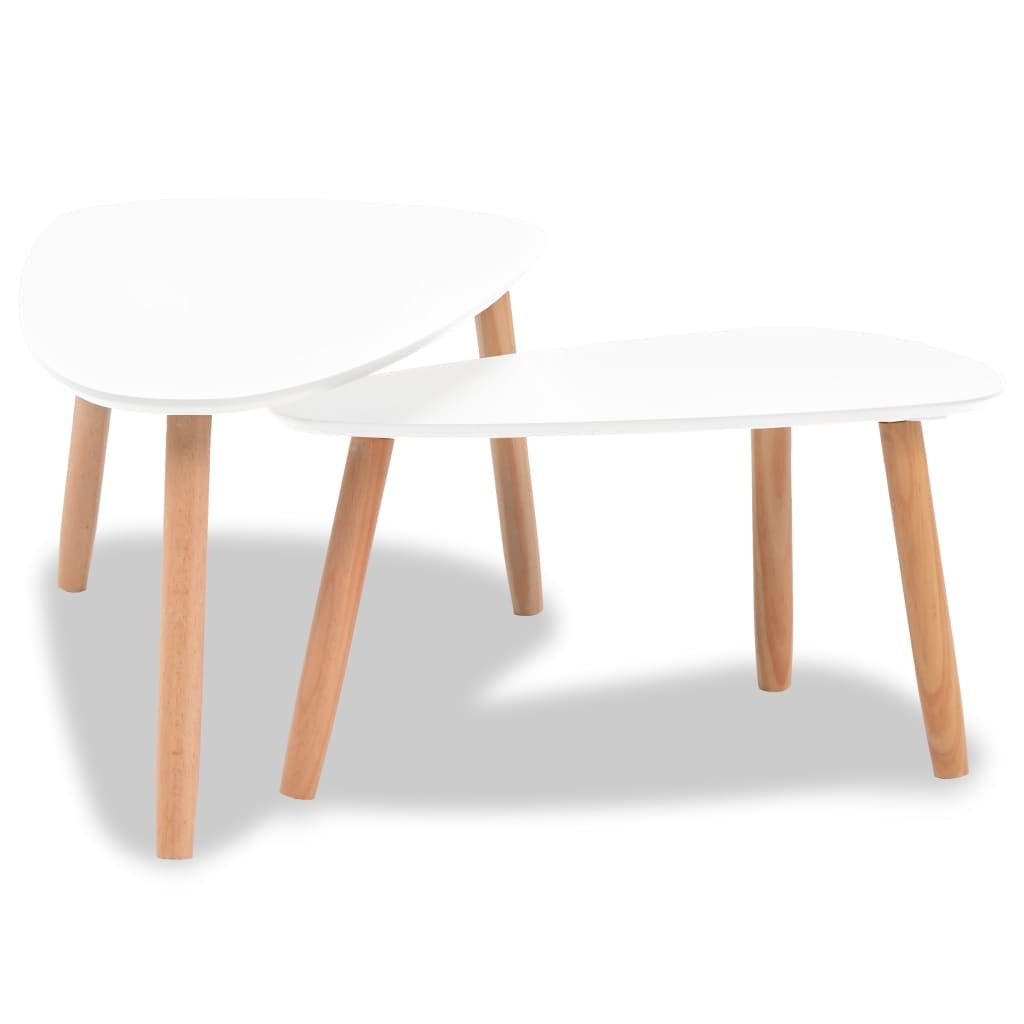 Modern 2 Piece White Nesting Coffee Table Set with Solid Pinewood Legs - Lovez Aqua© - 